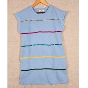 Entro Womens Light Blue Sequin Stripe Quilted Shift Mini Dress Size Small